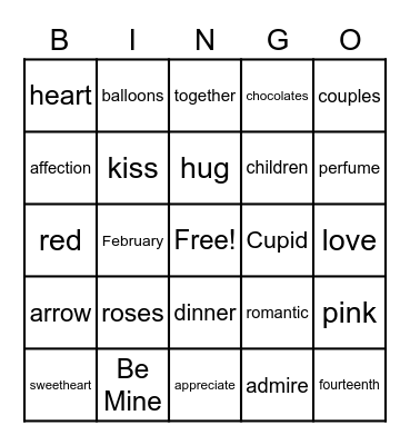 Happy Valentine's Day Bingo Card