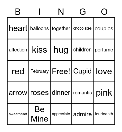 Happy Valentine's Day Bingo Card