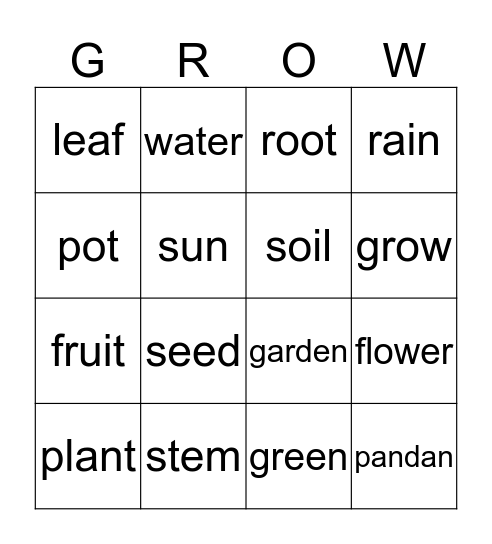 PLANTING Bingo Card