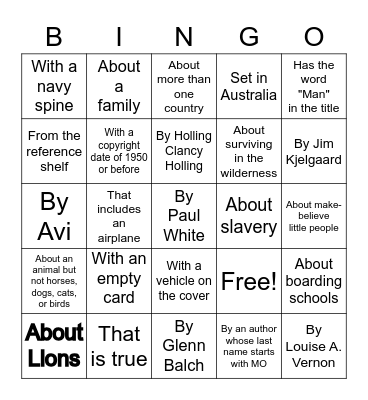 Brand New Library Books Bingo Card