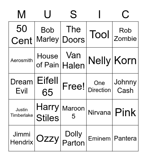Music Bingo Card