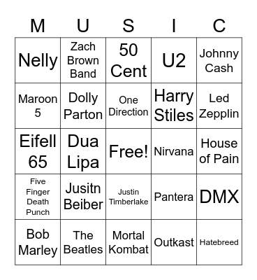 Music Bingo Card