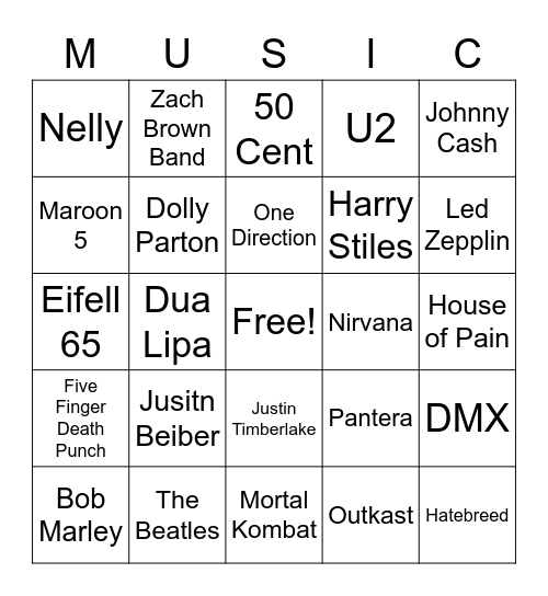Music Bingo Card