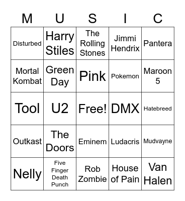 Music Bingo Card