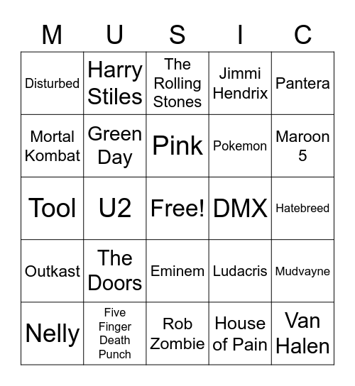 Music Bingo Card