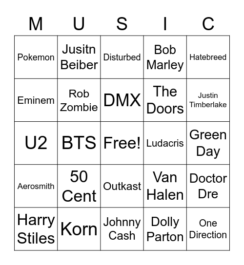 Music Bingo Card