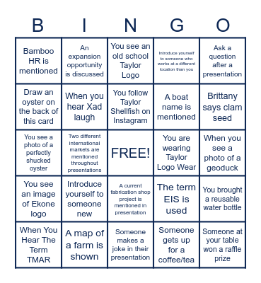 TAYLOR SHELLFISH BINGO Card