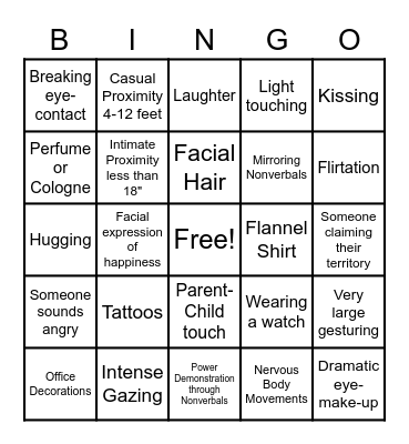Nonverbal Bingo Card