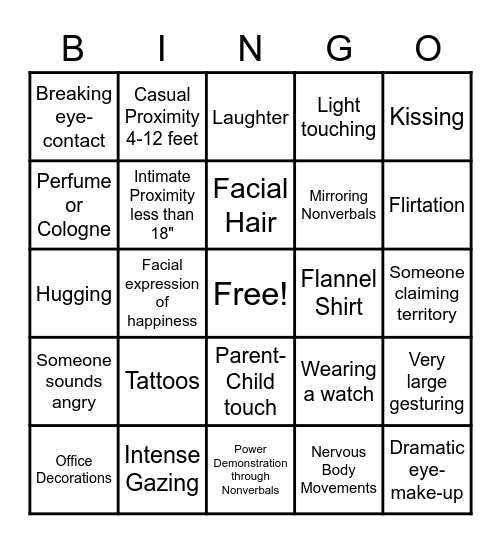 Nonverbal Bingo Card