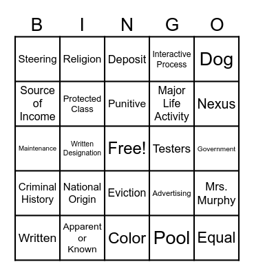 Fair Housing! Bingo Card