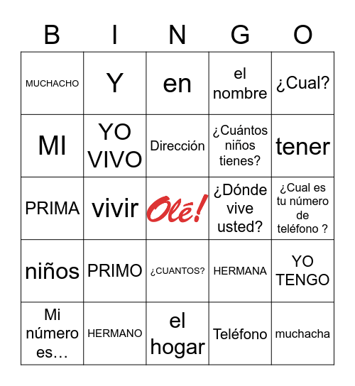 EL HOGAR Bingo Card