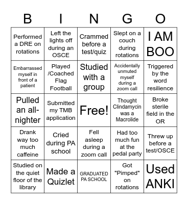 PA School Bingo Card
