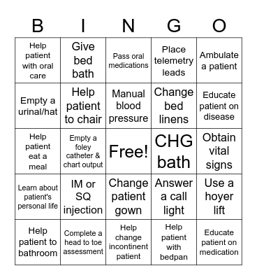 TMCA Nursing Student Bingo Card