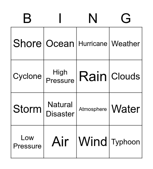 Hurricane Bingo Card