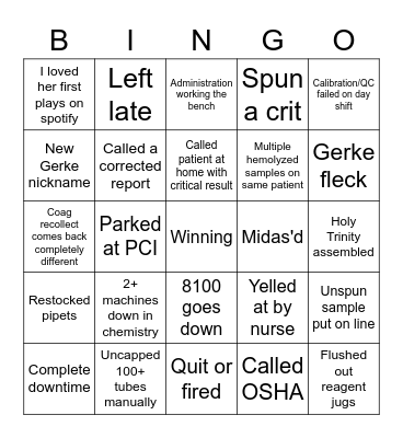 2nd Shift Lab Bingo! Bingo Card