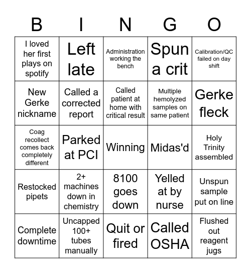 2nd Shift Lab Bingo! Bingo Card