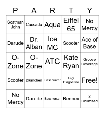 Eurodance Bingo Card Bingo Card