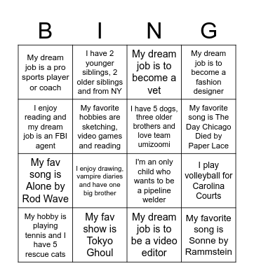 First Block Bingo Card