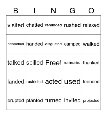 "-ed" makes different sounds - "id" "d" and "t" Bingo Card