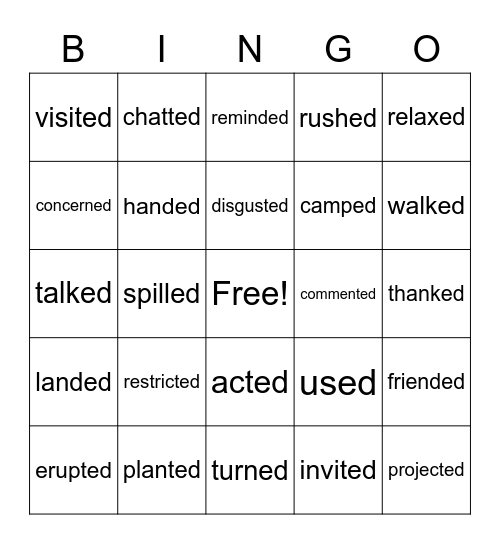 "-ed" makes different sounds - "id" "d" and "t" Bingo Card