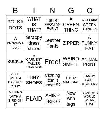 THRIFT STORE BINGO Card
