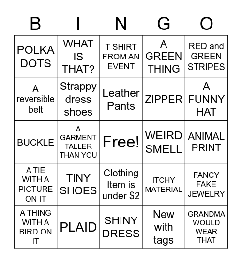 THRIFT STORE BINGO Card