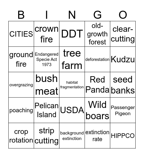 APES Chapter 9/10 Bingo Card