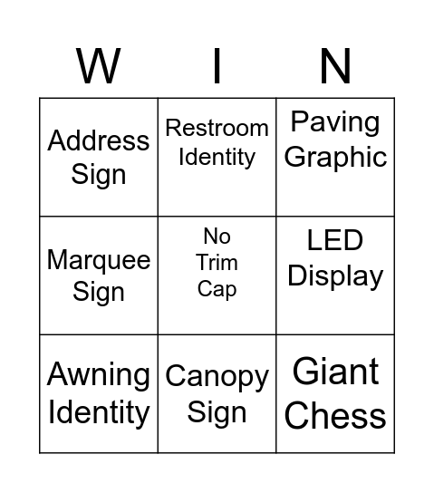 RSM Sign Bingo Card