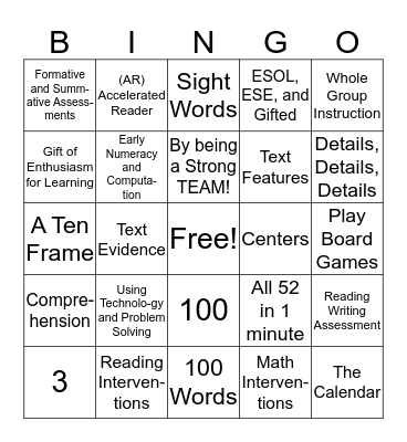 Family Literacy Night Bingo! Bingo Card