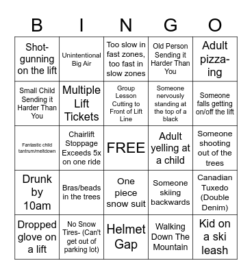 Bday Ski Day Bingo Card