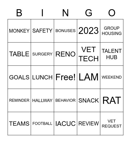 LAM DEPT MEETING BINGO Card