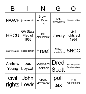 Georgia Black History Bingo Card