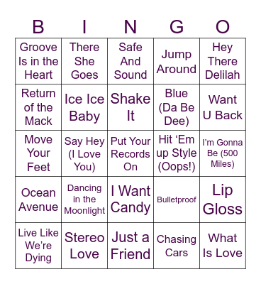 One Hit Wonders Bingo Card