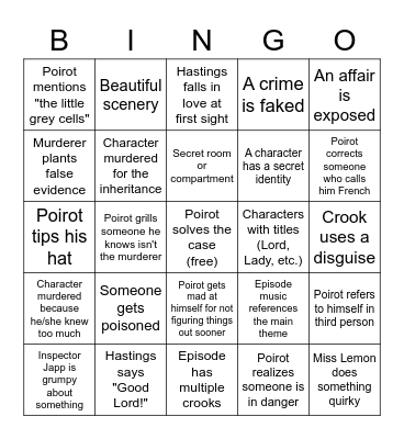 Poirot Bingo Card