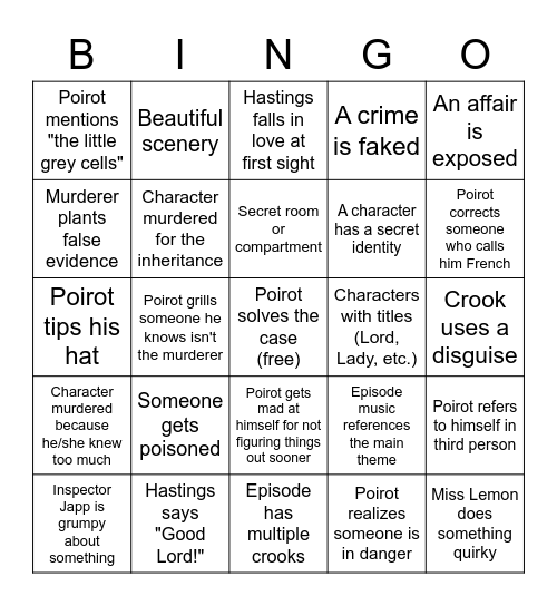 Poirot Bingo Card