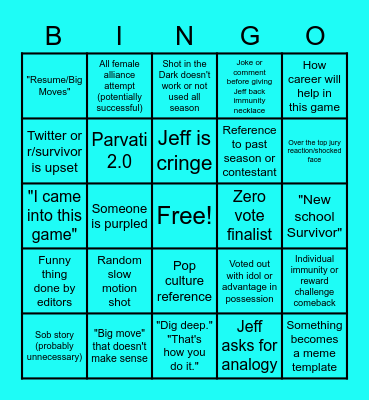 Survivor 44 Bingo Card