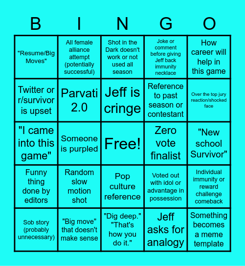 Survivor 44 Bingo Card