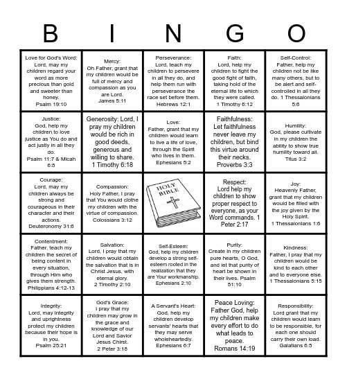 Praying for Our Children Bingo Card