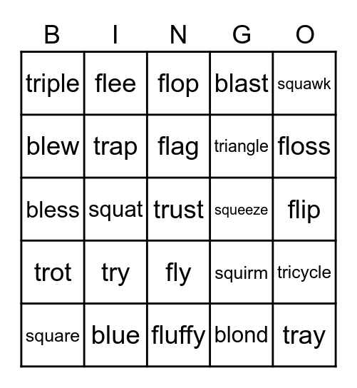 Consonant blends: tr, bl, fl, squ Bingo Card