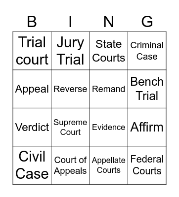 Court System Bingo Card