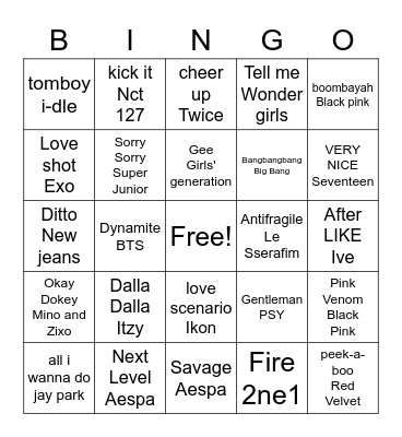 K-POP Bingo Card