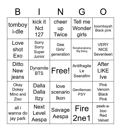 K-POP Bingo Card