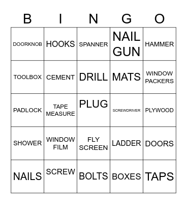 Builders Bingo Card