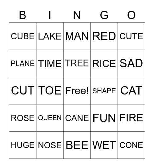 LONG and SHORT VOWELS BINGO Card