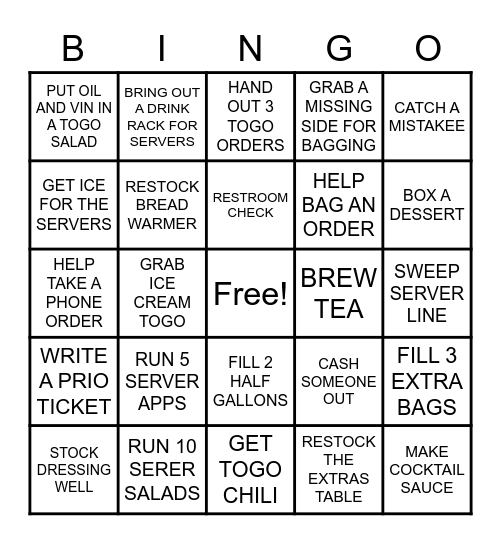 SALADS BINGO Card