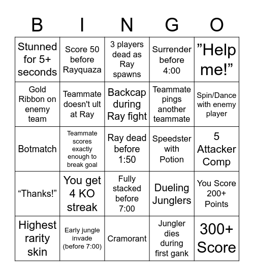 Unite Solo Q Bingo Card