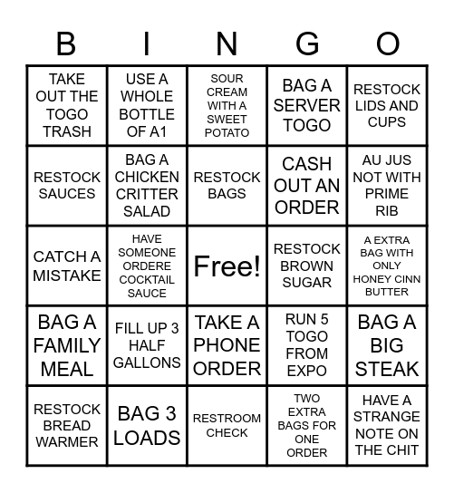 EXTRAS/ BAGGING BINGO Card