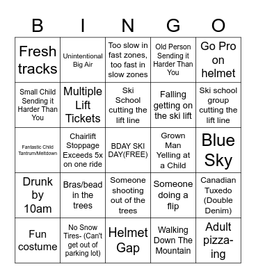 bday ski day Bingo Card