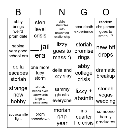 The Rest of Senior Year by della and lizzy Bingo Card