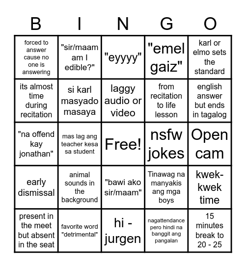 Bingo Apsy 1-1 edition Bingo Card